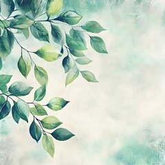 Delicate Watercolor Leaves on Textured Background for Spacious Design