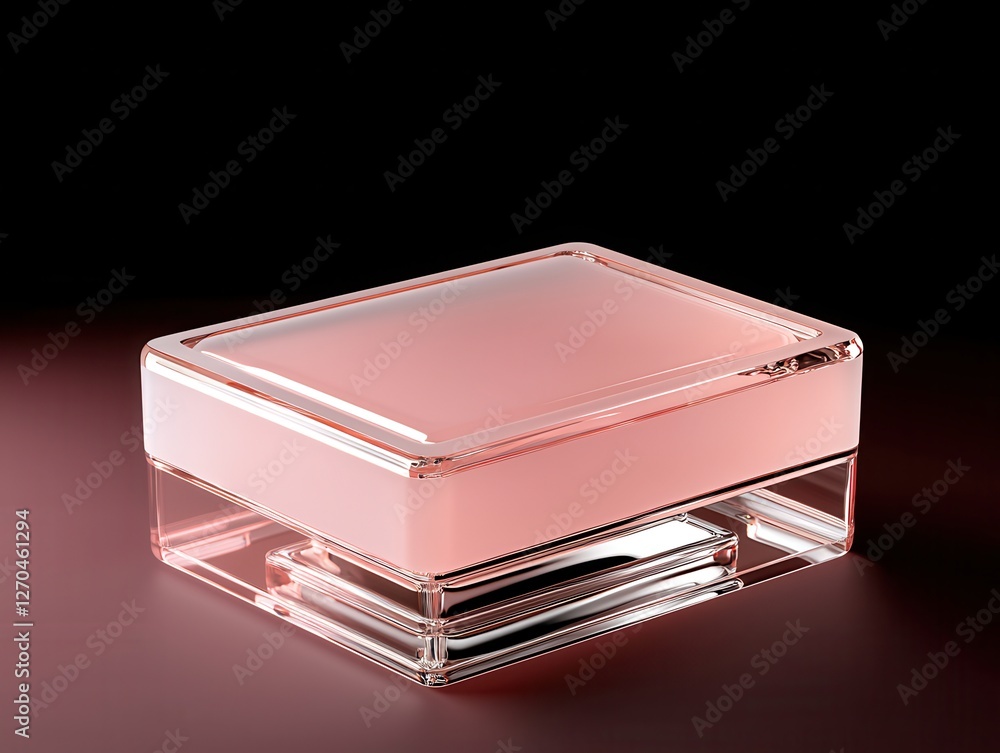 Poster custom packaging material design concept. elegant transparent pink container with smooth edges for o