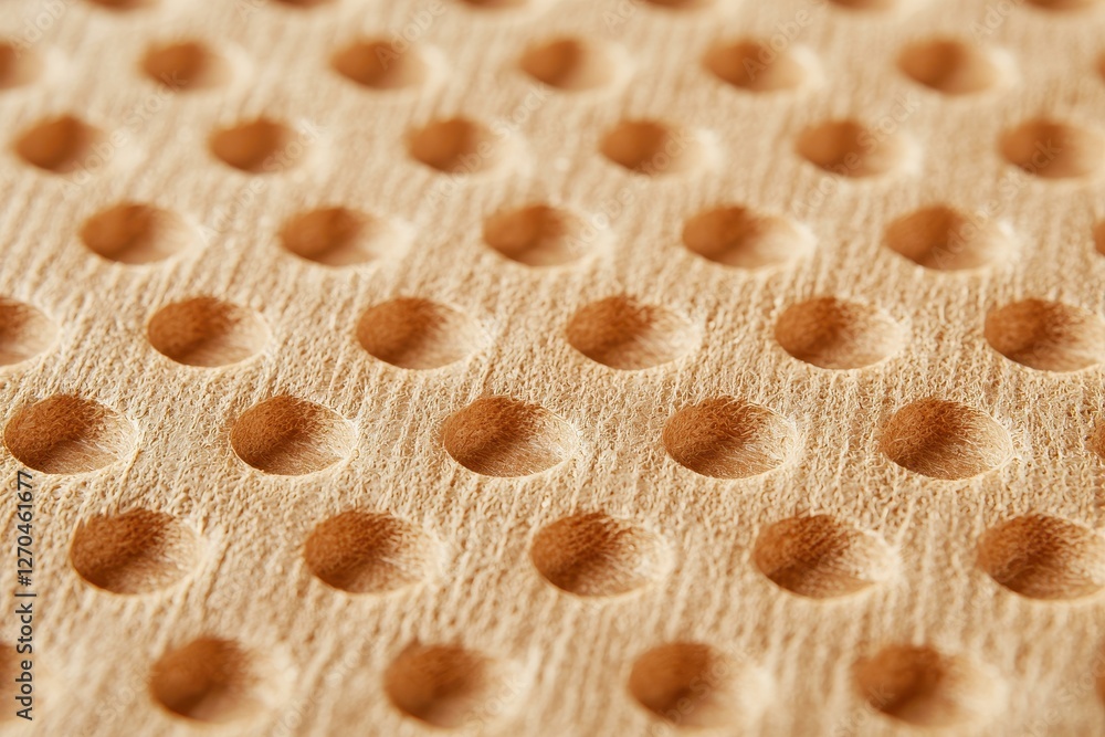 Poster custom packaging material design concept. close-up of wooden surface with circular dents and texture