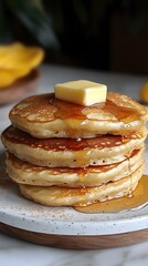 Delicious Stack of Pancakes with Butter and Syrup Perfect for Breakfast or Brunch Treat