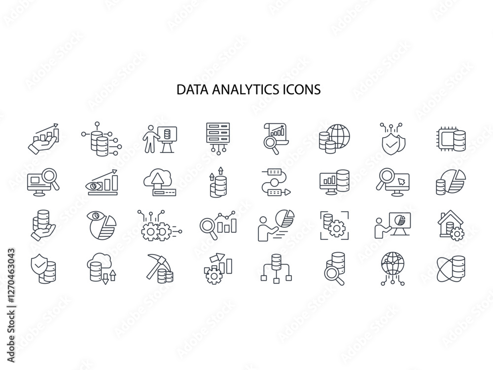 Poster data analytics icon set.vector.editable stroke.linear style sign for use web design,logo.symbol illu
