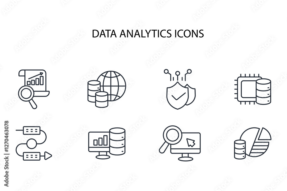 Poster data analytics icon set.vector.editable stroke.linear style sign for use web design,logo.symbol illu