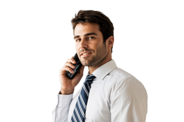 Businessman talking on the phone isolated on transparent background