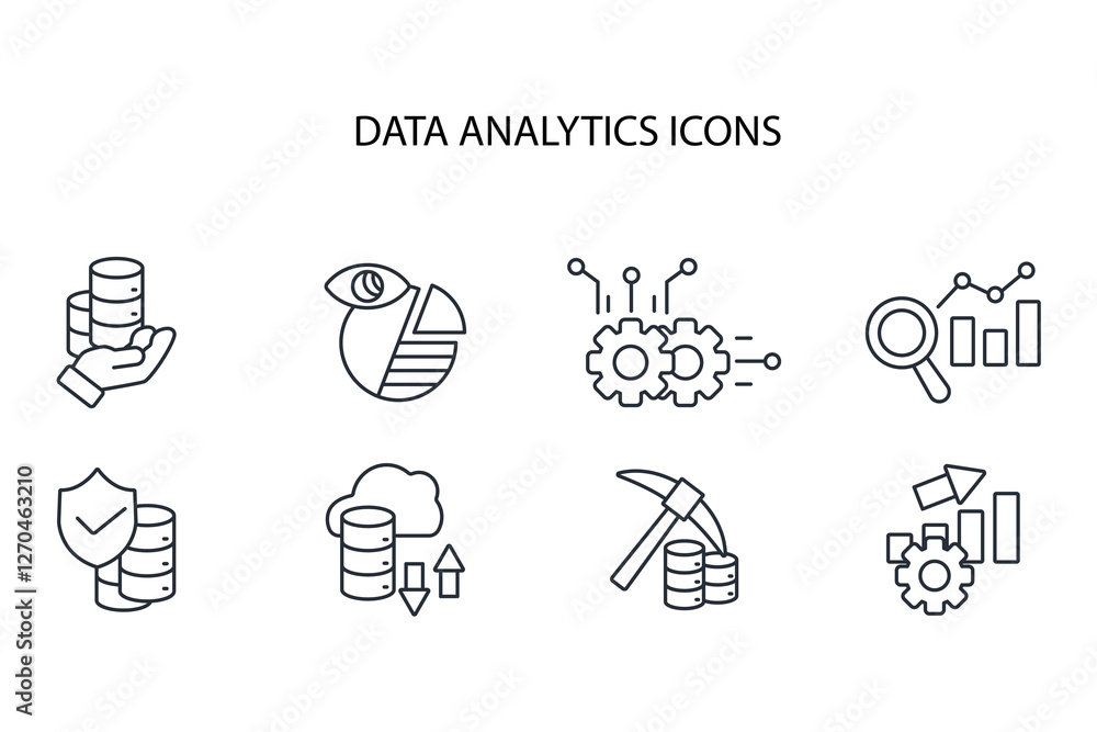 Poster data analytics icon set.vector.editable stroke.linear style sign for use web design,logo.symbol illu