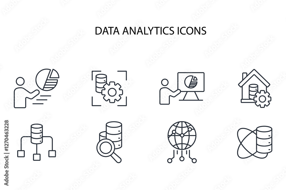 Poster data analytics icon set.vector.editable stroke.linear style sign for use web design,logo.symbol illu