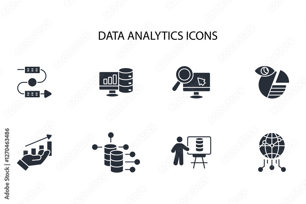 Poster data analytics icon set.vector.editable stroke.linear style sign for use web design,logo.symbol illu