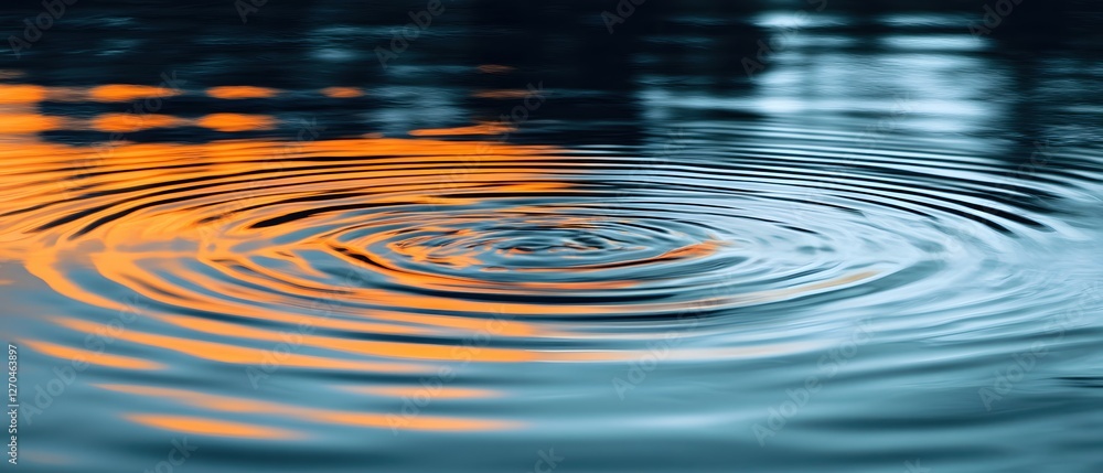 Poster ripples on the surface of water reflecting a warm light creating a mesmerizing abstract pattern