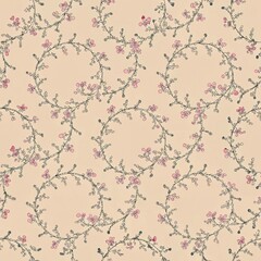 Seamless pattern, patern, watercolor, gorgeous seamless pattern with floral wreaths in vintage illustration style, botanical style