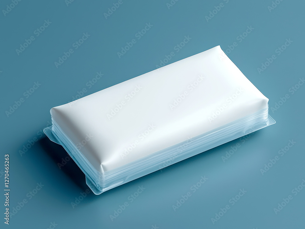 Poster custom packaging branding concept. smooth white packaging of a rectangular bar on plain blue backgro
