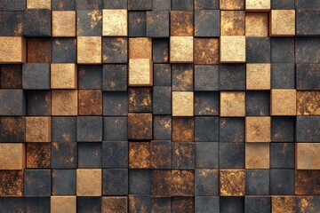 Textured Wall with Metallic and Earthy Tones in Square Pattern