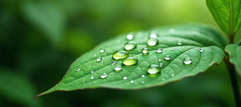 green leaf with water drops