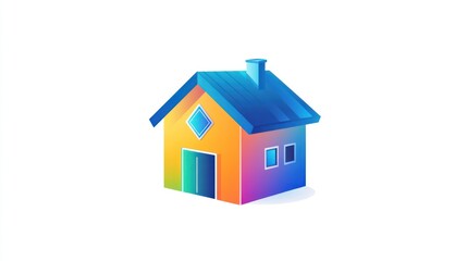 Colorful house illustration, modern home design, white background, website icon
