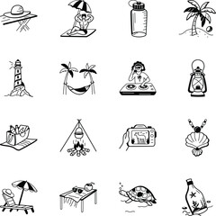   Set of Hand Drawn Vacations Icons 

