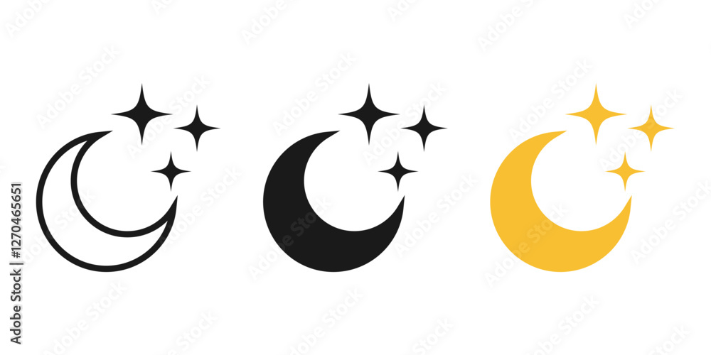 Leinwandbilder half moon stars icon. crescent moon, shine and sparkle stars vector icon sign - night or dark mode i