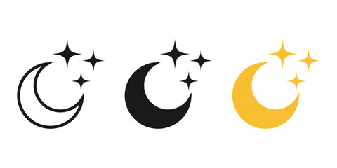 Half moon stars icon. crescent moon, Shine and sparkle stars vector icon sign - night or dark mode icons for app user interface and web elements © icons gate