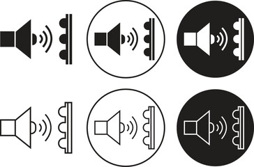 Set of soundproof vectors icons in trendy flat and outline styles. Acoustic insulation vectors signs. Acoustic panel illustration for website designs and mobile app isolated on transparent background.
