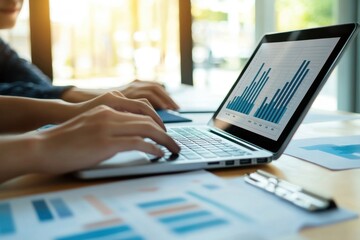 Businessperson Analyzing Data on Laptop with Charts and Graphs