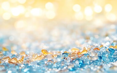 Sparkling blue and amber gems on bokeh background