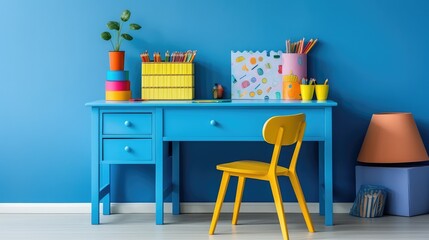bedroom blue desk