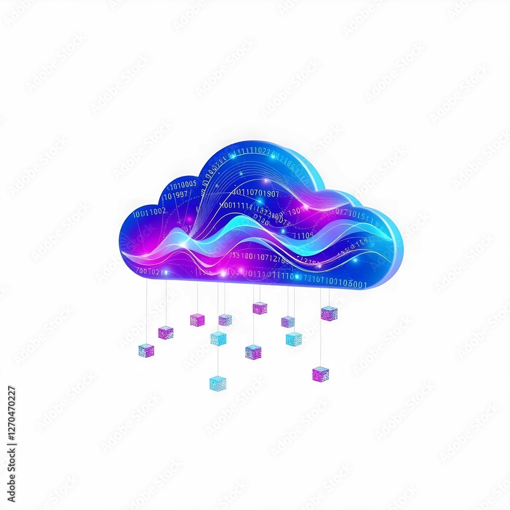 Aufkleber modern cloud computing with floating cubes representing digital data transfer, encrypted storage, an
