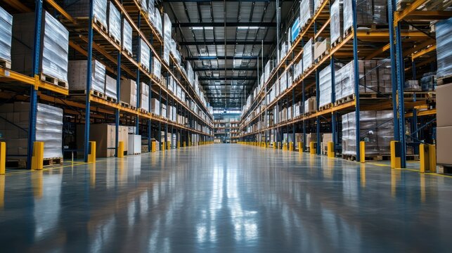 A clean warehouse with a fresh epoxy floor coating, ensuring a professional and durable workspace