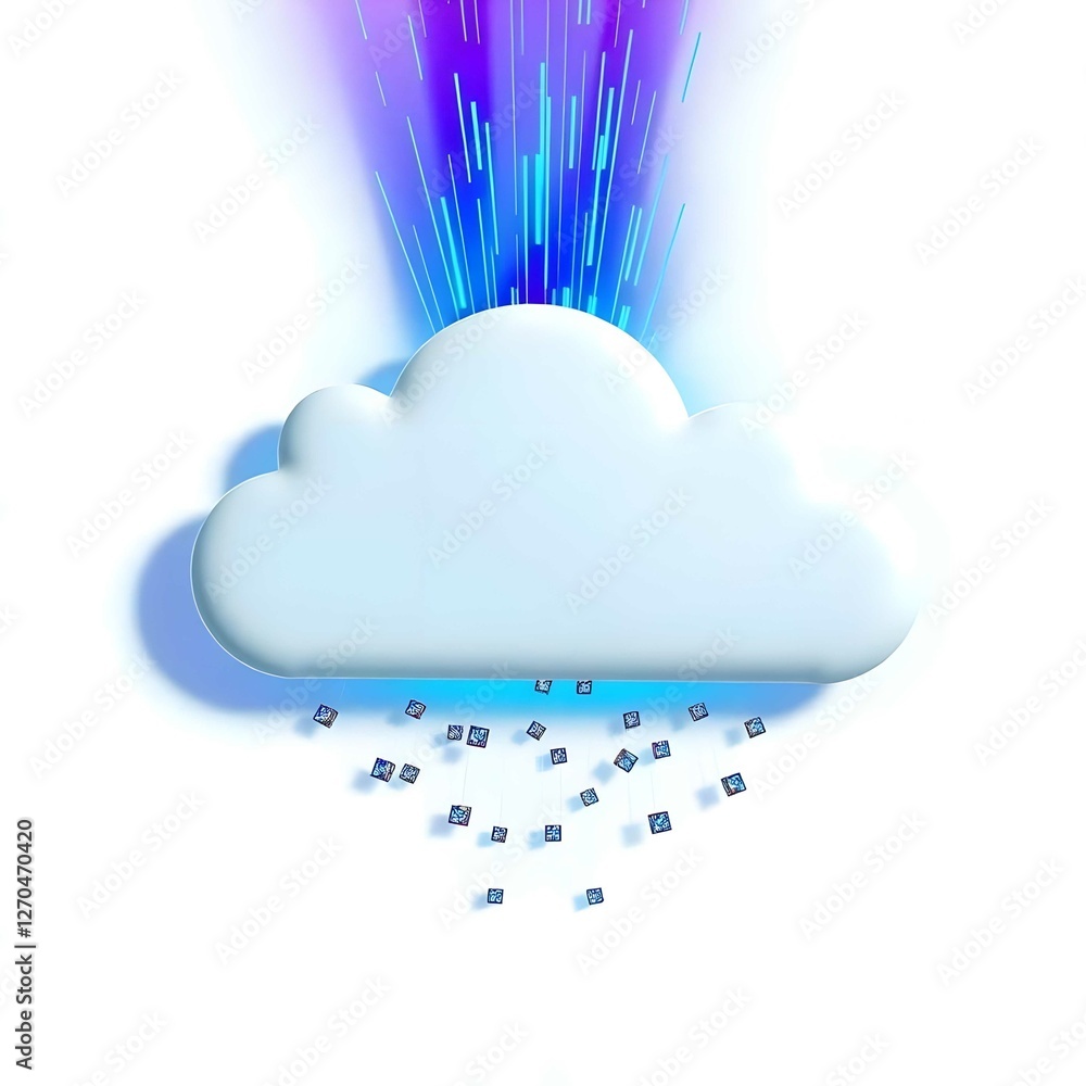 Aufkleber modern cloud computing with floating cubes representing digital data transfer, encrypted storage, an