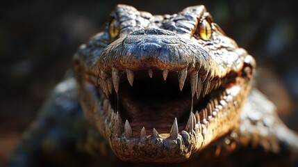 Fototapeta premium Close-up, aggressive crocodile, jungle, wildlife, documentary