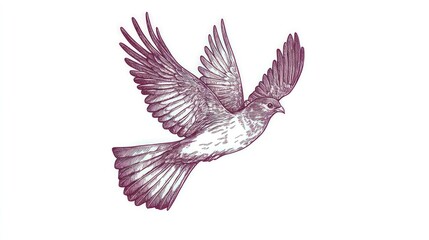 Obraz premium Burgundy shirt with minimalistic line art depicting a bird in flight on pure white background