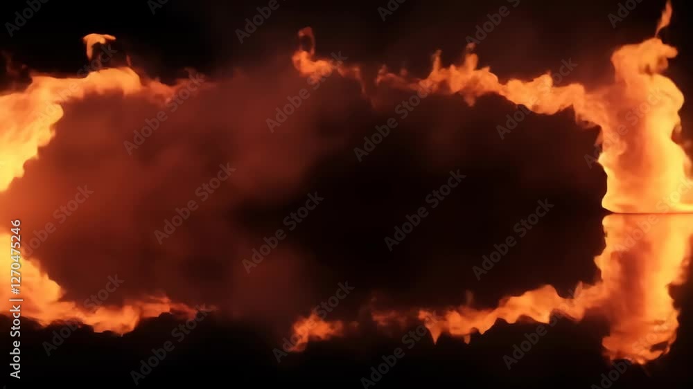 Poster fiery frame with dynamic flames on dark background for dramatic and energetic design concepts in mod