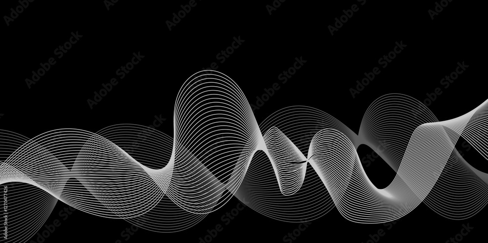 Aufkleber abstract black background with whit line. modern template abstract design flowing particles digital 