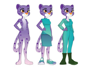 Set of cute cat with purple color wearing scarf, Animal character design.Pet hand drawn.Spring.Kawaii.Isolated.Vector.Illustration