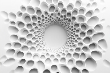 white circle with many small holes in it. The holes are scattered throughout the circle, creating a sense of depth and texture. Scene is one of mystery and intrigue
