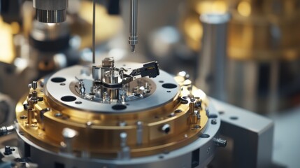 Satellite assembly in a modern space tech facility. Featuring engineers assembling communication systems