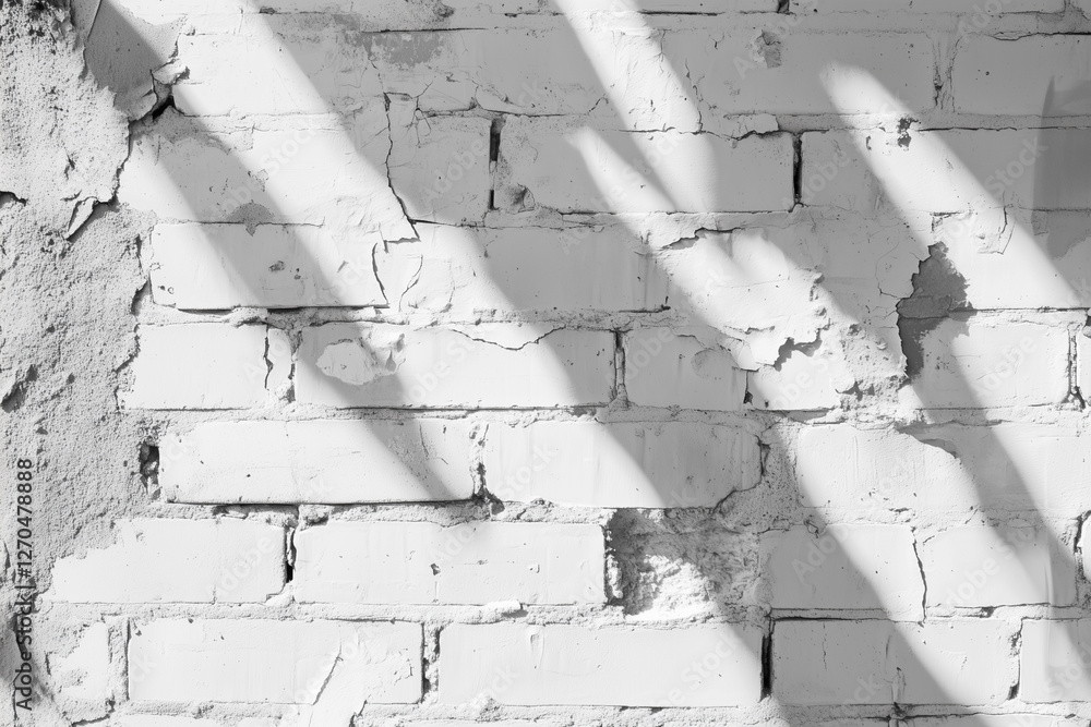 Poster brick wall with a shadow cast on it. the shadow is white and it is the only color in the image