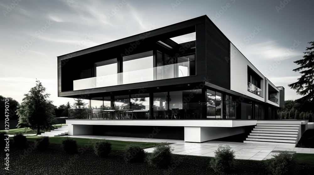 Wall mural sleek black and white houses