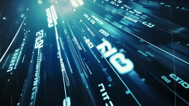 Abstract digital data streams with glowing blue elements, suggesting technology and information flow.