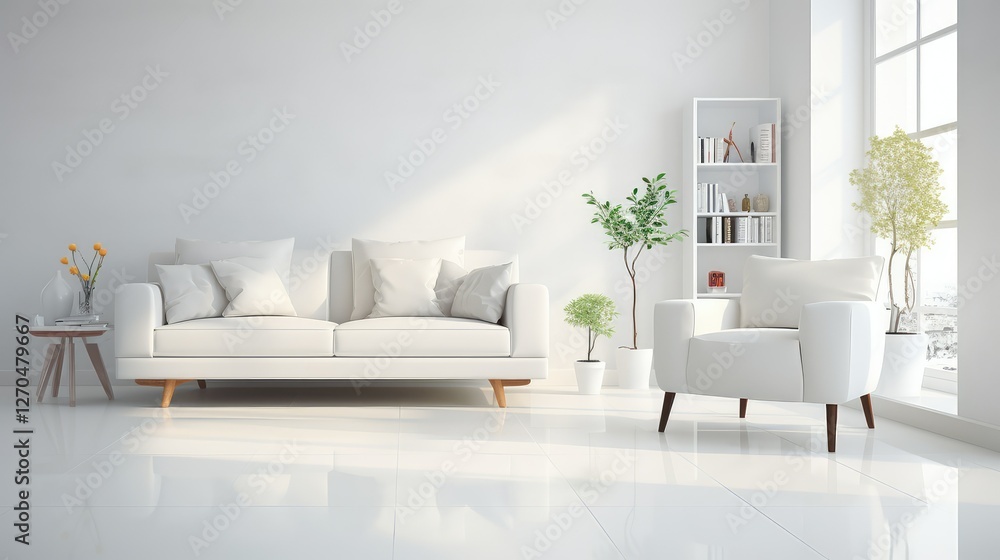 Wall mural medium white tile floor