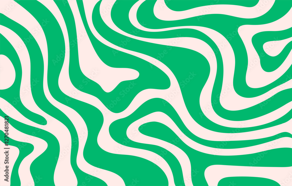 Aufkleber Abstract horizontal monochrome background with dynamic waves. Trendy vector illustration in style retro 60s, 70s. Beige and green colors