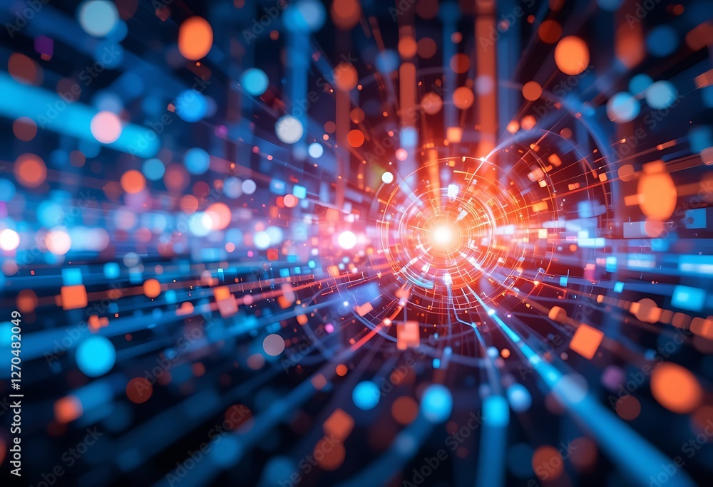 Poster digital data stream, conceptual visualization of high-speed network transfer