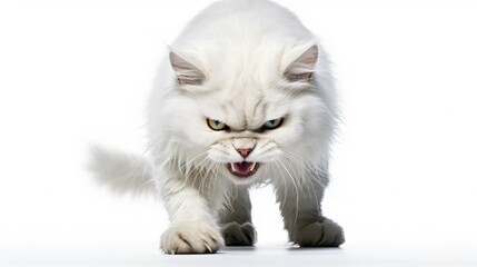 claws angry cat white background