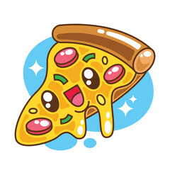 Hand drawn cute kawaii pizza vector collection