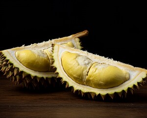 Fresh durian fruit on vibrant yellow background