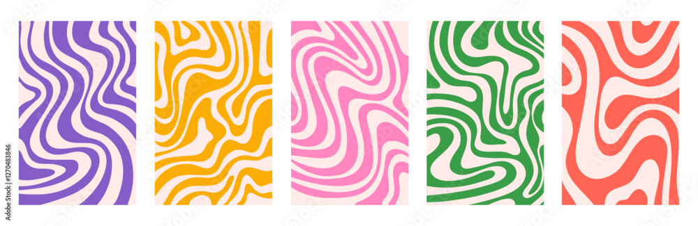 Aufkleber Abstract set vertical backgrounds with colorful waves. Trendy vector illustration in style retro 60s, 70s.