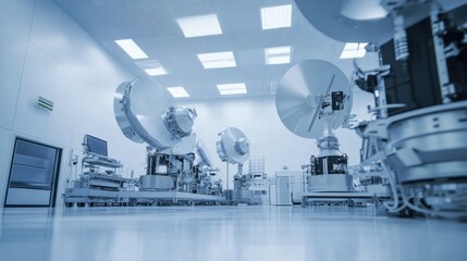 Satellite assembly in a precision-controlled cleanroom. Featuring integration of multi-band antennas