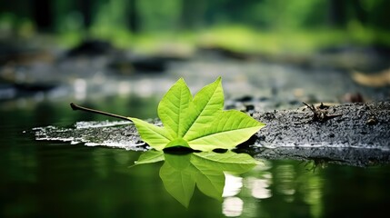 reflection wet green leaf