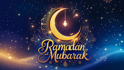 Naklejka premium Ramadan greeting card on blue background. Vector illustration. Ramadan Kareem means Ramadan is generous