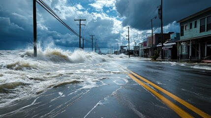 A powerful hurricane makes landfall, bringing fierce winds and torrential rain that flood entire neighborhoods and topple power lines
