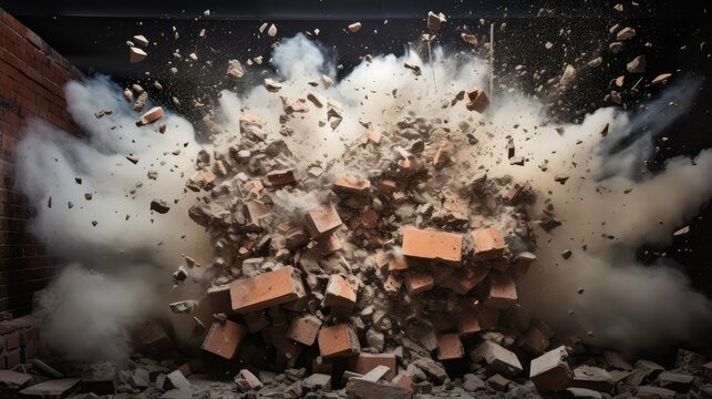 dust exploding brick wall