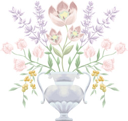 Flower in vase painting botanical illustration