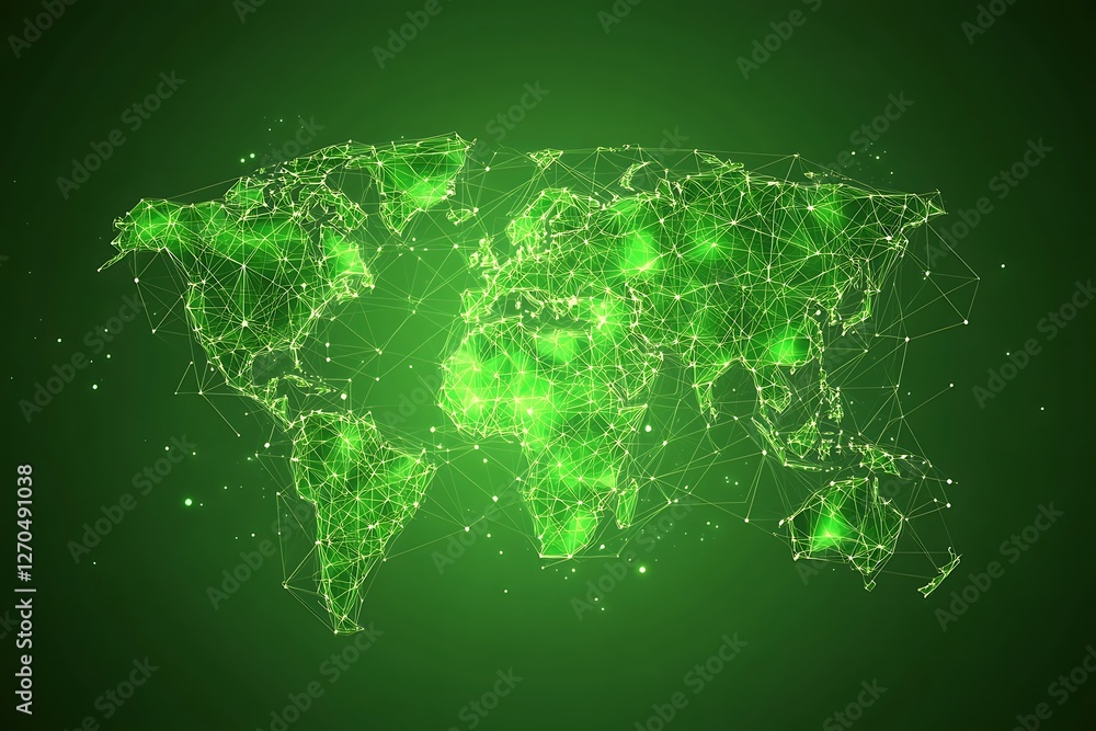 Aufkleber global network connection concept with world map on green background.